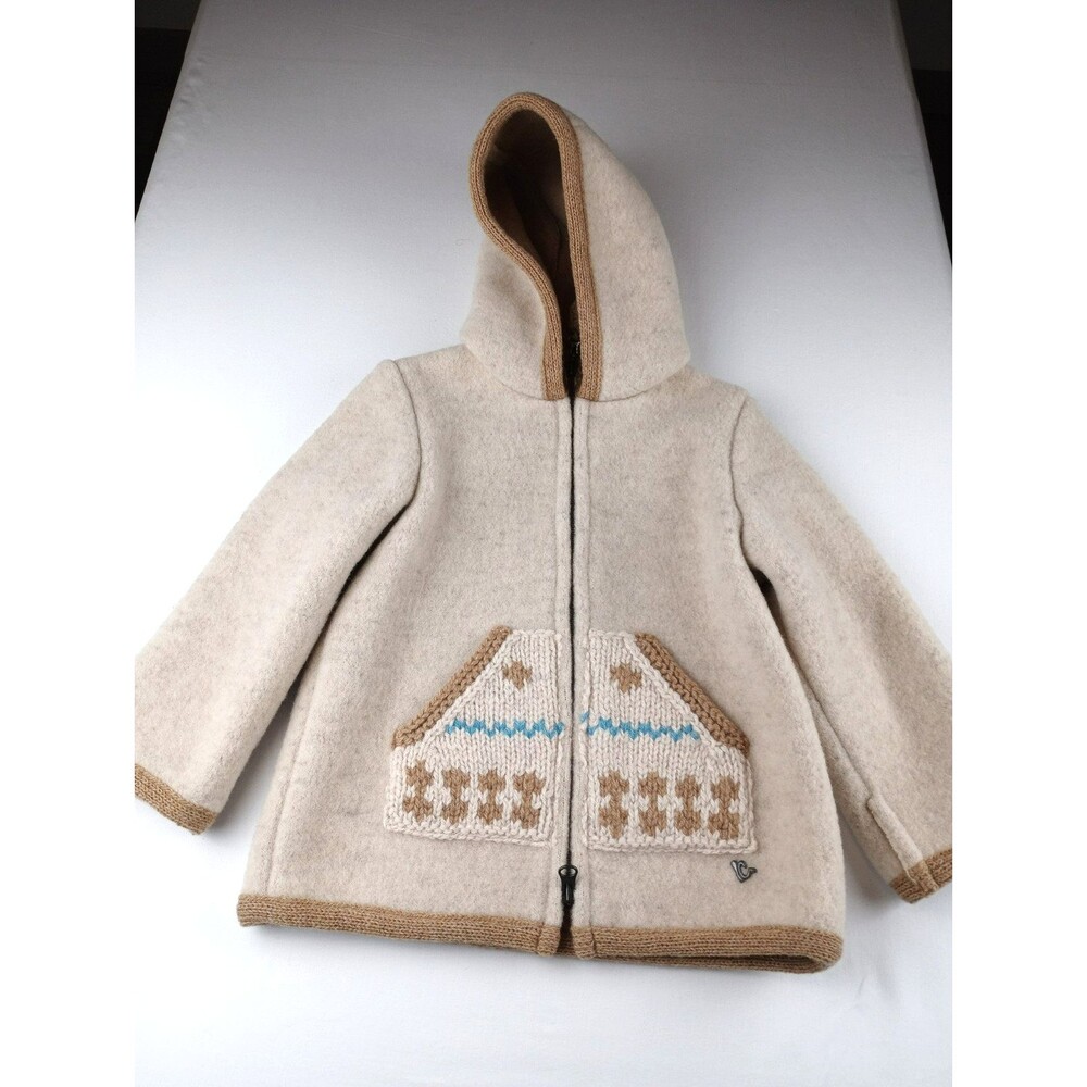 NWT Isabella G By Geiger Made In Austria Hooded 100% Wool Jacket Beige Sz 92 Kid